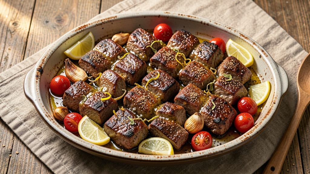 Baked Beef Kebabs Recipe: Charred Crust and Juicy Centers in One Pan