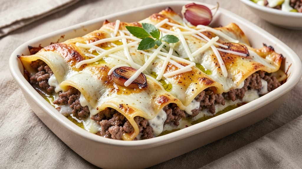 Beef and Cheese Cannelloni Recipe: Baked Pasta Layers With Melty Edges