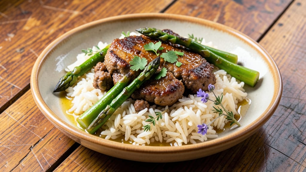 Asparagus Ground Beef Rice Recipe: One-Pan Herb-Crusted Harmony