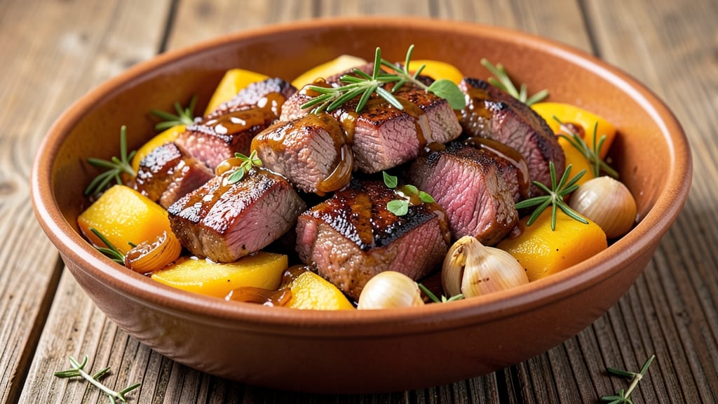 Beef and Yellow Squash Recipe: One-Pan Herb-Crusted Stew with Silky Squash Ribbons
