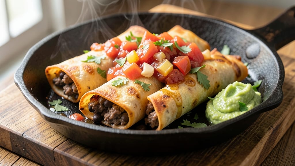 Beef and Bean Taquitos Recipe: Spiced Tortilla Crunch With Smoky Bean Filling