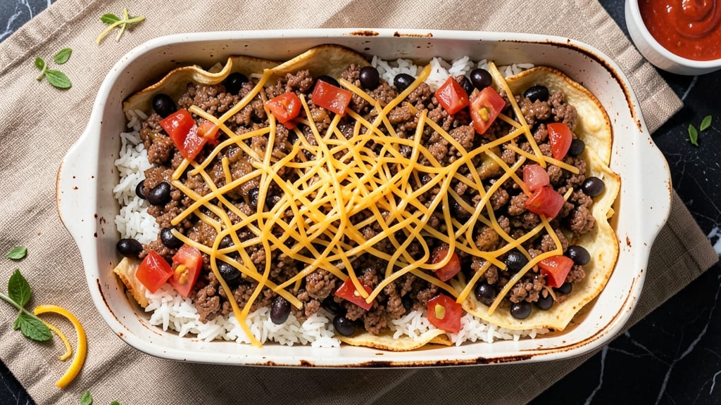 Beef and Bean Burrito Casserole Recipe: Crispy Top, Cheesy Pull-Apart Magic