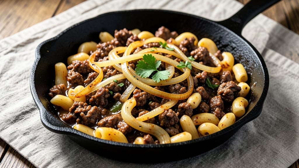 Beef and Macaroni Skillet Recipe: One-Pan Cheesy Crunch and Melty Magic