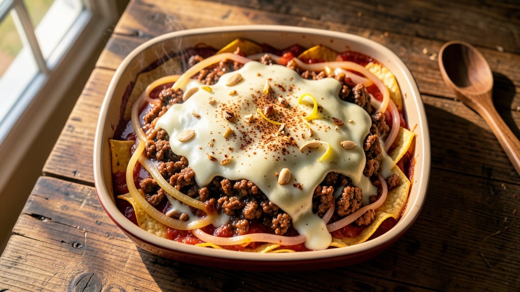 Beef and Cheese Enchilada Casserole Recipe: Crispy Tortilla Top With Melted Cheese Rivers