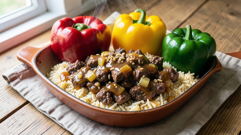 Beef and Rice Stuffed Bell Peppers Recipe: Hearty One-Pot Meal With Caramelized Topping