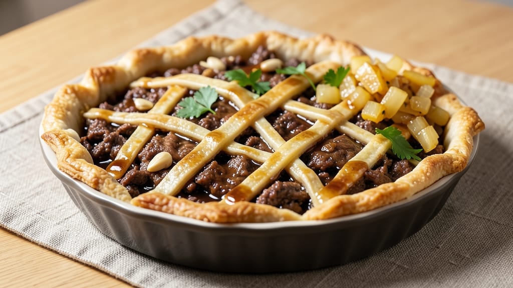 Beef and Pork Meat Pie Recipe: Flaky Pastry Crust Over Savory Filling