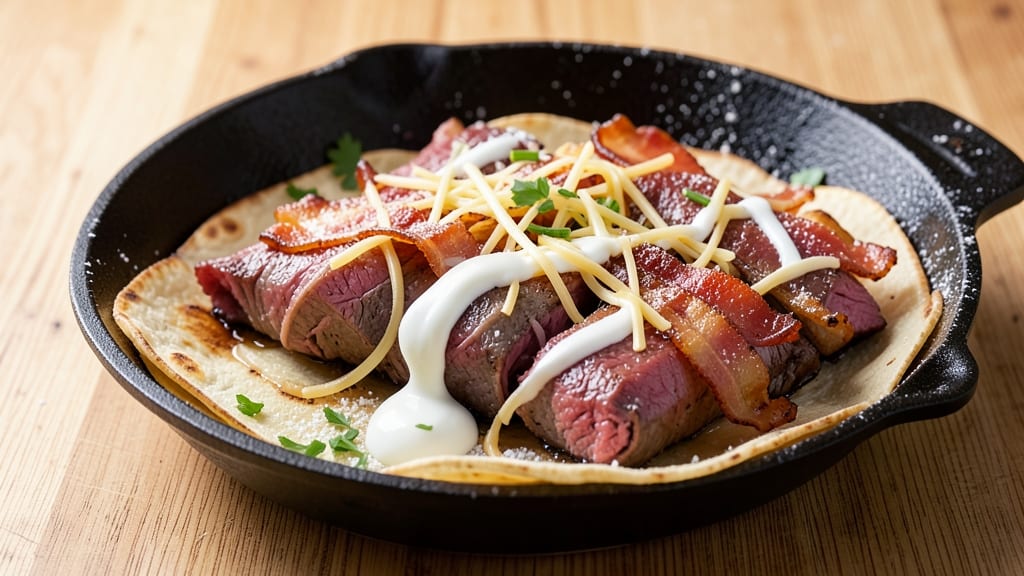 Beef and Bacon Roll-Ups Recipe: Crispy Tortilla Wraps With Smoky Cheese Pull