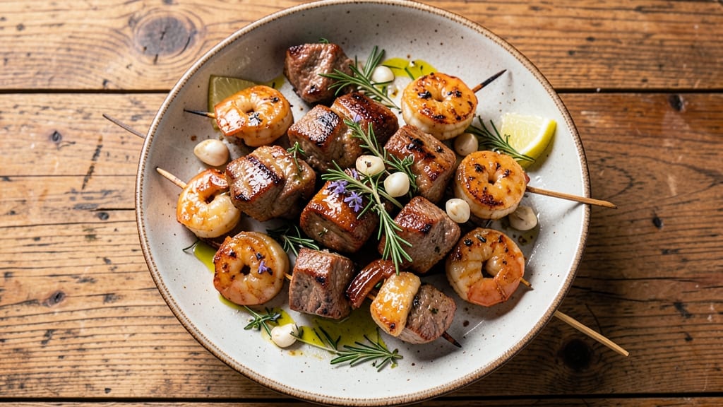 Beef and Shrimp Kabobs Recipe: Skewered Summer Flavors with Char-Grilled Contrast